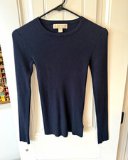 Michael Kors Womens Navy Rib Knit Crewneck Pullover Sweater XXS