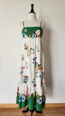 New Anthro Maxi Dress Size Medium White Floral Linen Blend Boho Europe Cottage