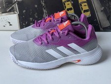 Scarpe da tennis Adidas Courtjam Control da donna grigio lilla bianco UK 5
