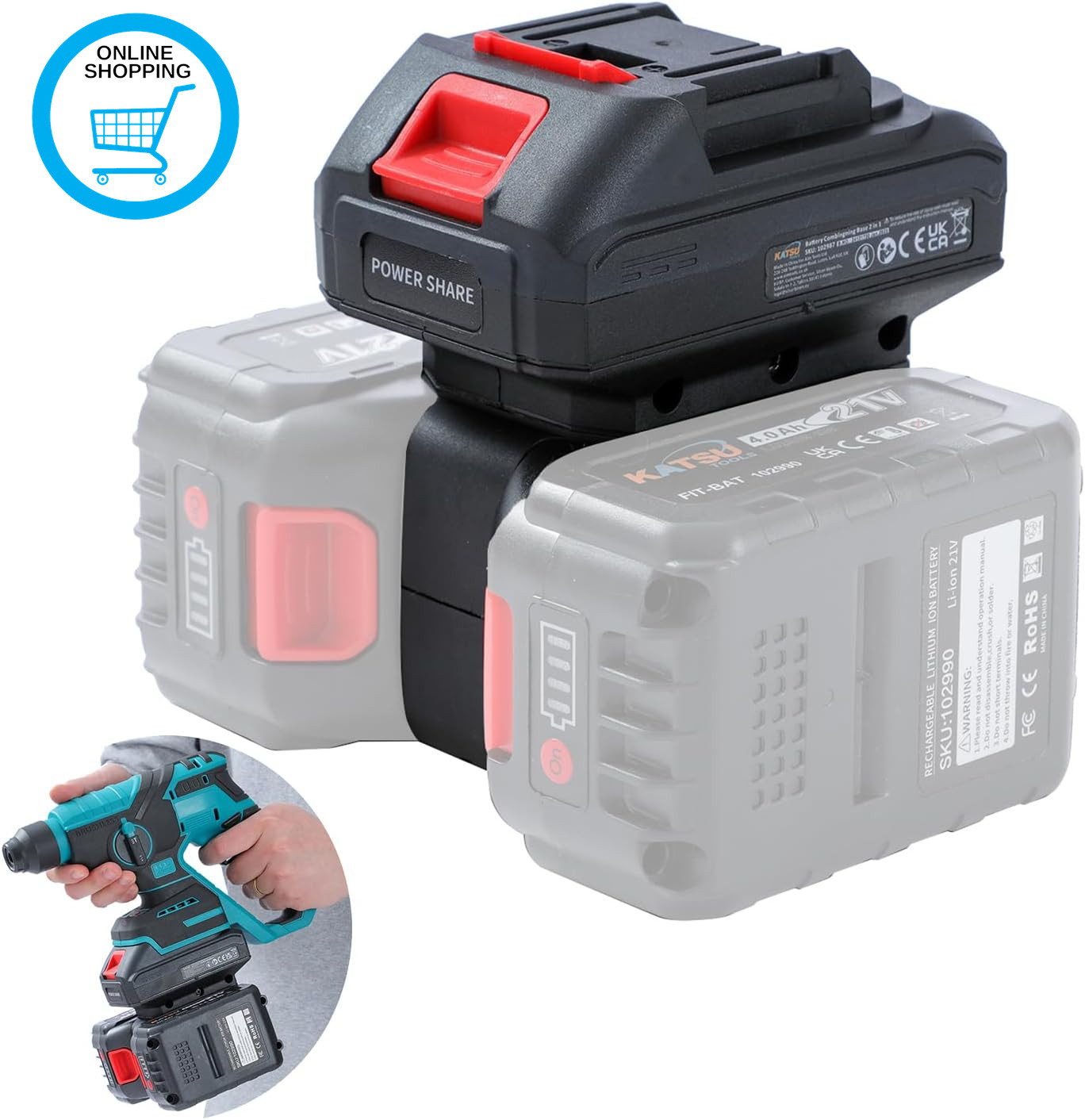 2 in 1 Battery Combining Base 21V 3.0Ah Compatible with MAKI.. or KATSU 18V 21V