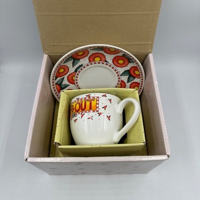Mary Engelbreit  Be Warm Inside and Out  Tea Cup and Saucer Set Floral Design
