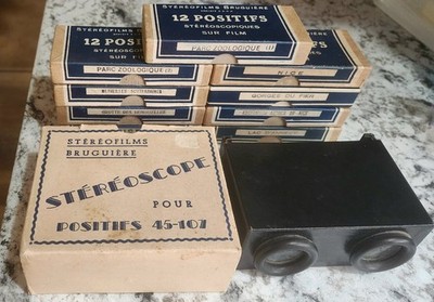 Vintage Bruguiere Stereoscope & 9 12 Postifs Boxes 108 Positives 