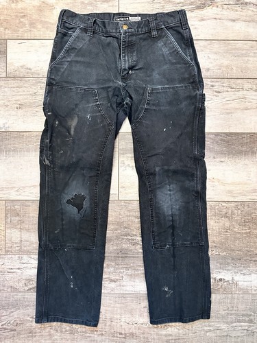 Black Carhartt Double Knee Jeans Distressed Work Jeans 33x32