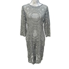 Chicos Olive Green Lace Medallion Sheath Dress 3/4 Sleeve Size 1 / Medium / 8