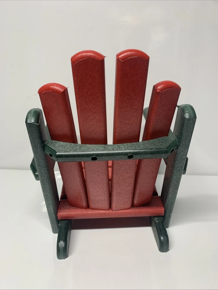 Стул Adirondack зеленый и красный из поливуда для куклы плюшевый 14 дюймов миниатюрный праздничный - Изображение 3 из 4