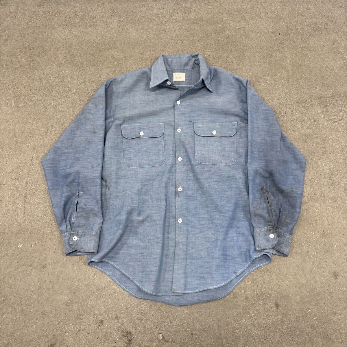 Vtg 70s 80s Big Mac JCPenney Work Shirt Mens Blue Chambray No-Iron