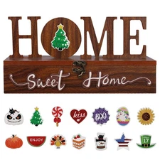 Interchangeable Home Sweet Home Sign, Wooden Seasonal Tabletop Plaque Decorat...