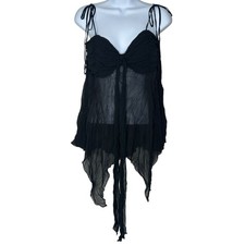 New Rampage Babydoll Top Large Black Sheer Crinkle Handkerchief Whimsigoth Y2K