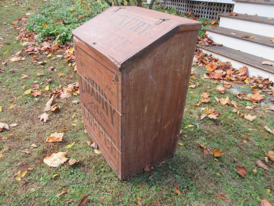 Старинный примитивный роскошный деревянный ящик для кофе начала 1900-х годов - Изображение 4 из 4