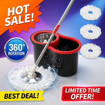 Spin Mop and Bucket with Wringer Set, 360° Spinning Mop System 3 Mop Refill