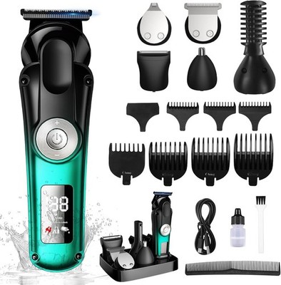 6-in-1 Professional Men's Grooming Kit - 17pc with Type-C Recharge Dock - Green