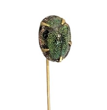 Victorian Egyptian Revival Scarab Beetle Stick Pin Gold Tone Antique  -Read-