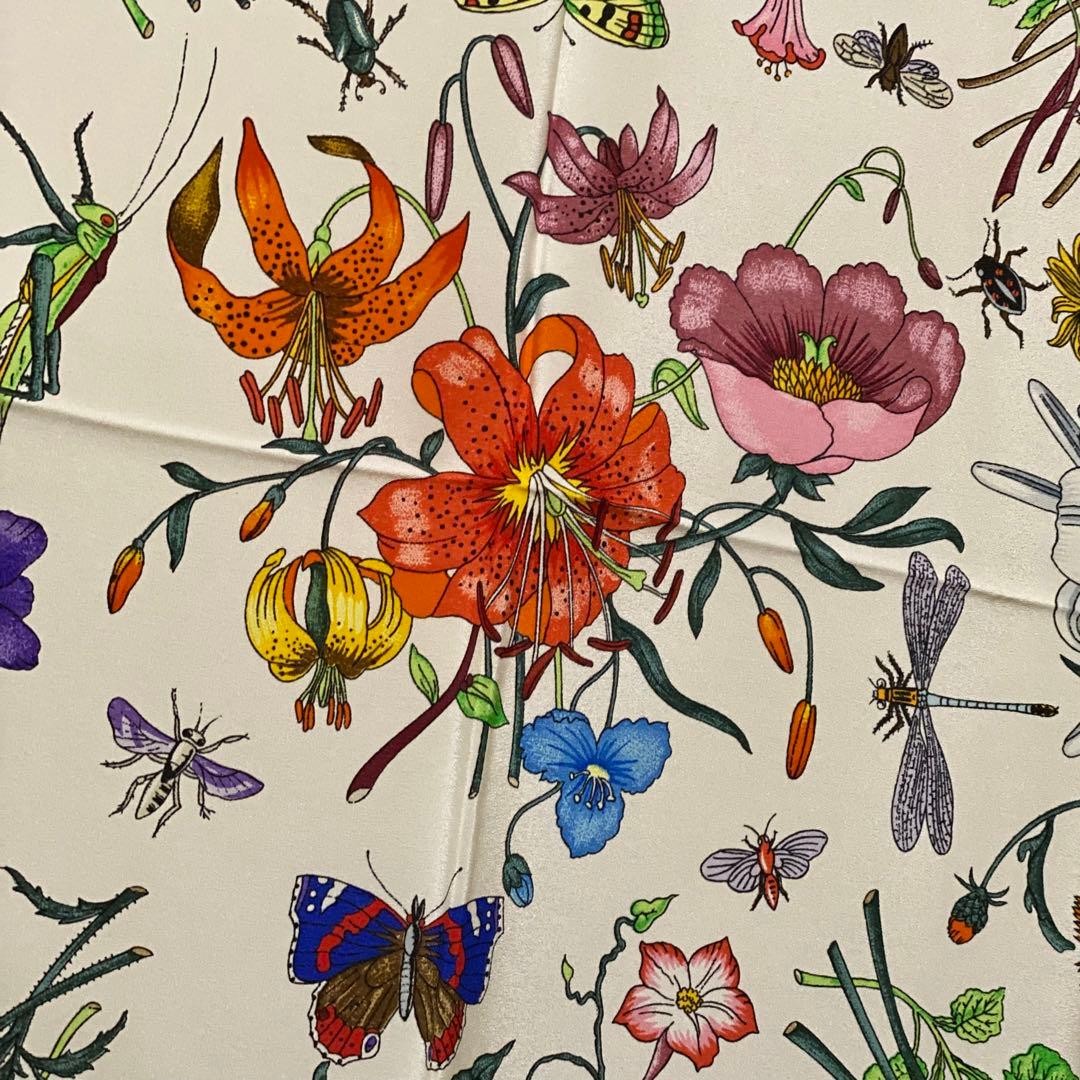 Gucci Scarf Silk Square 33.86x35.04inch "Floral Insect Botanical" 053280d thumbnail 21