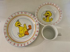 Sesame Street Porcelain Dinner Set Plate, Bowl, Cup, Big Bird Vintage
