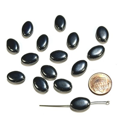 Czech Pressed Druk Flat Oval Smooth Glass Beads 16x12mm Hematite 15pcs CL1048