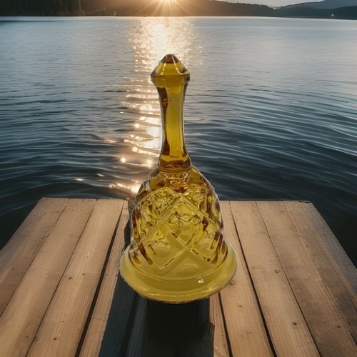 Campana vintage de vidrio ámbar vikingo con diamantes acolchada con huella digital de 5 1/2" de alto sin daños - Imagen 1 de 3