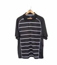 Tasso Elba Polo Shirt Men's Golf Performance Polo Medium Striped Black SS Shirt