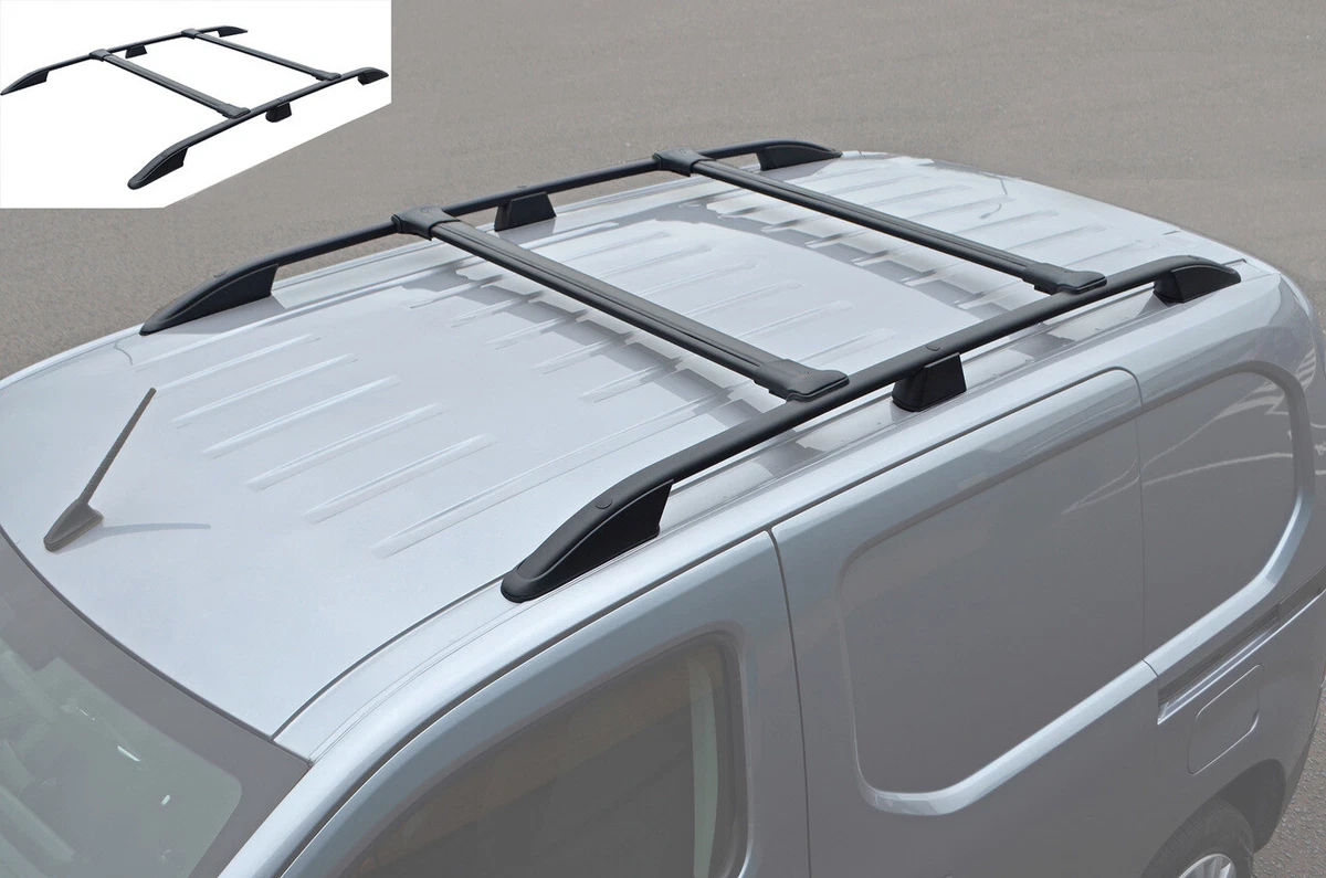 Black Aluminium Roof Rails and Cross Bars Set To Fit L1 Citroen Berlingo  (2019