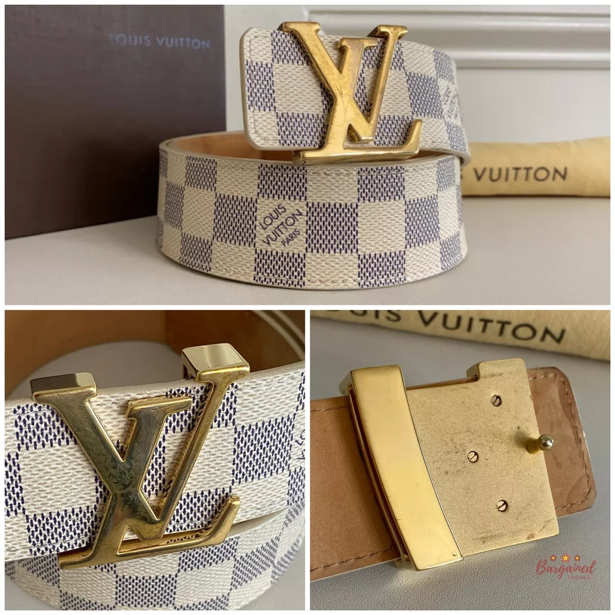 Authentic Louis Vuitton Damier Azur Canvas Leather Gold LV