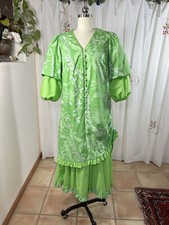 Vtg 80s-90s Aloha Hawaiian Muumuu Green Cotton Blend Traditional Handmade sz M