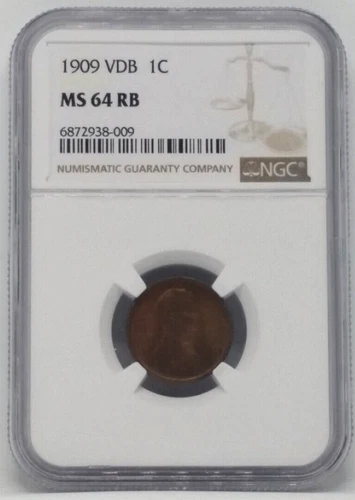 1909 Lincoln Wheat Cent VDB 1c, Penny - Graded NGC MS 64 RB