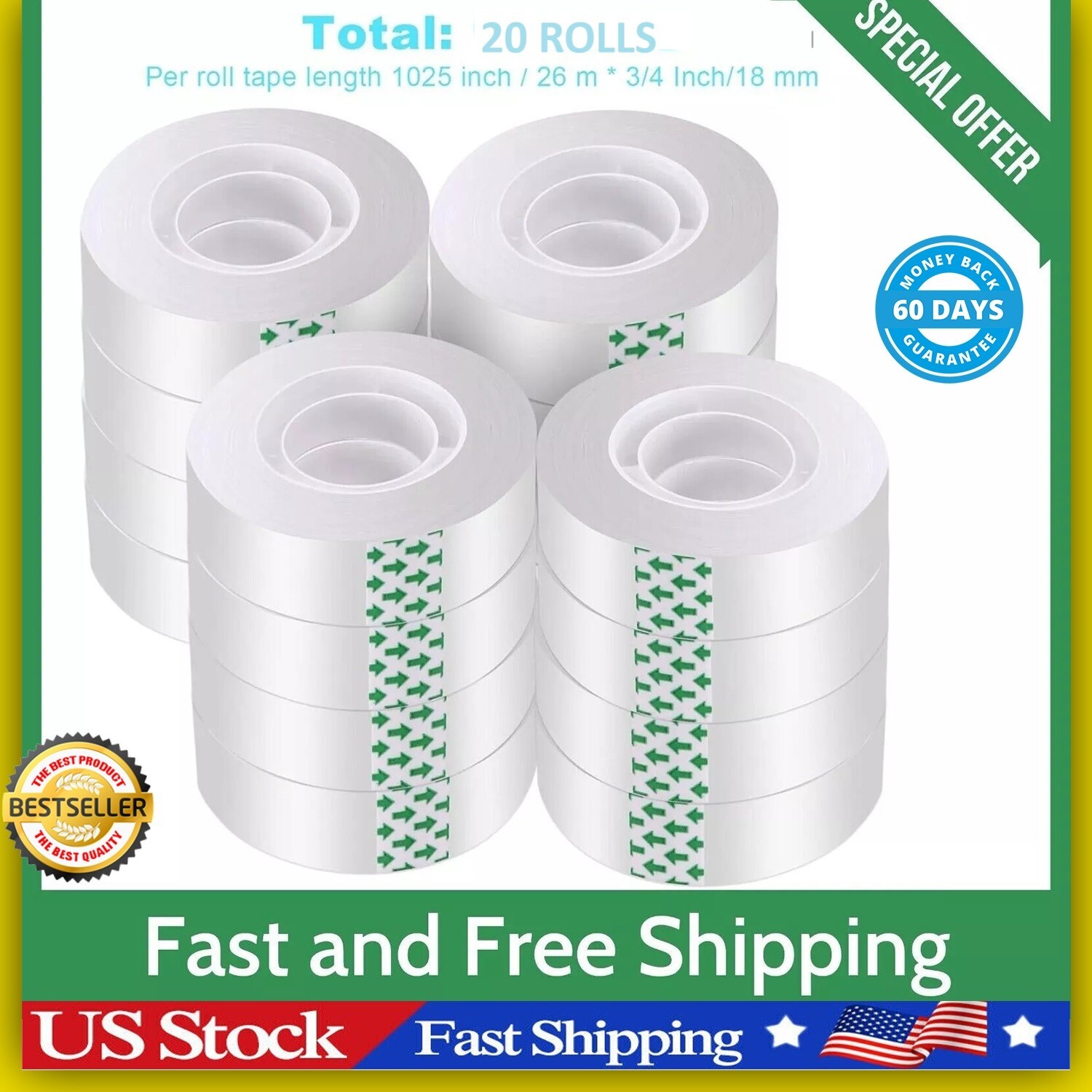 Clear Transparent Tape Rolls 3/4