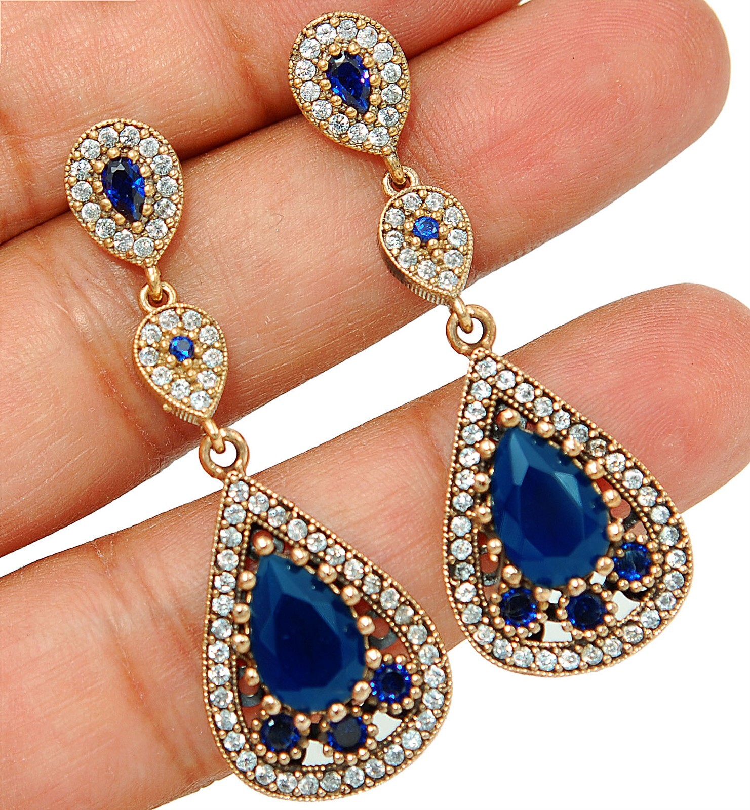 Sterling Silver Ottoman Style Sapphire Earrings 12CT Treated TE1458