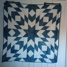 Pottery Barn Cooper Geometric Star Table Throw 50x50 Blue White Marketing Sample