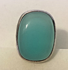 Genuine Blue Chalcedony Cabochon Sterling Silver 925 Triple Band Size 8 Ring