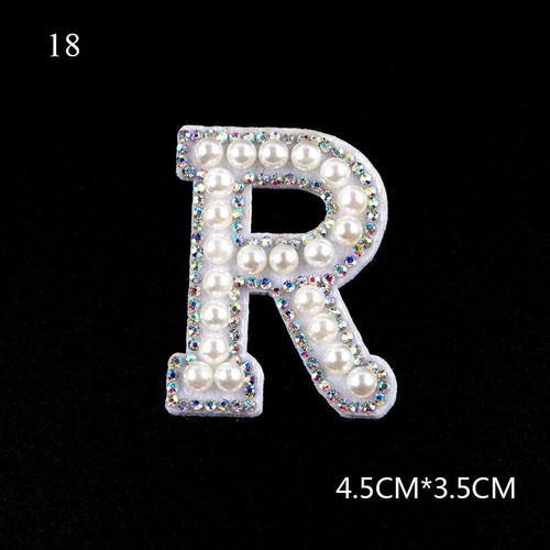 A-Z English Letter Patches Iron On Cloth Stickes Rhinestone Pearl Applique DIY - Picture 3 of 38