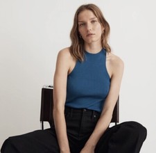 NWT Madewell XXS The Signature Knit Cutaway Sweater Tank Pacific Cove Blue
