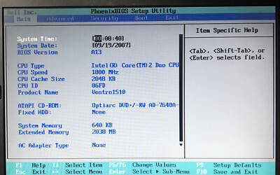 Dell Vostro 1510 Intel Core 2 Duo 1.8GHz 2GB RAM NO HDD Boot to