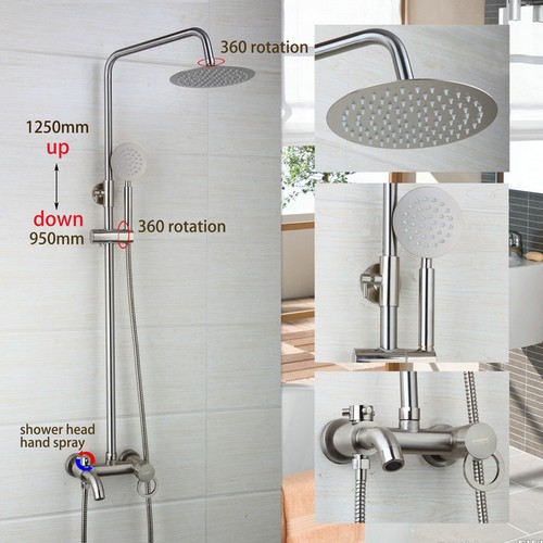 8” Ultrathin Bathroom Shower Set Head Brushed Nickel Bathtub Faucet Water Tap