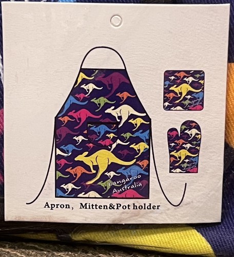 NEW Australia Kangaroo Apron , Pot Holder & Kitchen Mitten Set Souvenir Keepsake - Picture 17 of 24