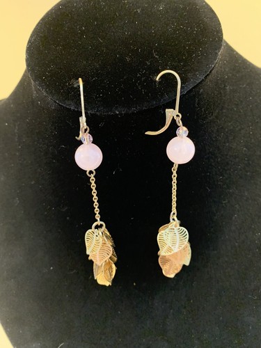 Vintage George Gold Tone Pink And Blue Faux Pearl Necklace And Earrings - Picture 9 of 12
