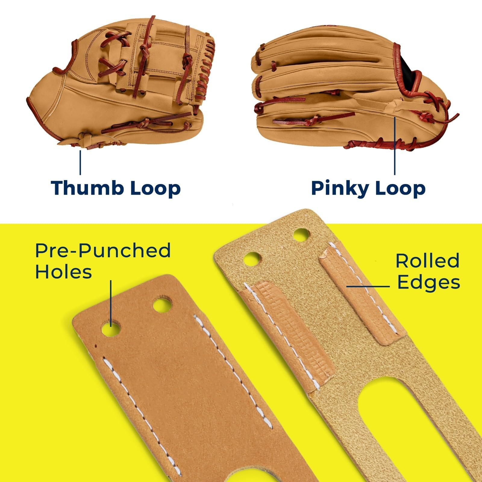 TOFL Baseball Glove Thumb and Pinky Replacement Leather Loops | Durable Laces...