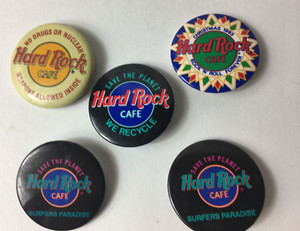 HARD ROCK CAFE Pin Button lot - Surfer - No Nuclear Weapons - Recycle, Christmas