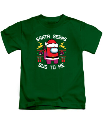 Santa Seems Sus Kinder Weihnachten T-Shirt Xmas Among Us Kinder Tee Top 