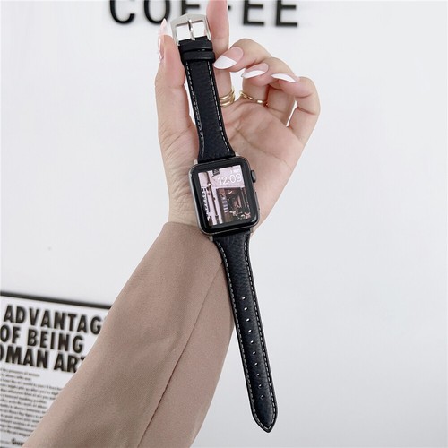 Slim Genuine Leather Band for Apple Watch 10 9 8 7 6 SE 41/42/45/46/49mm Ultra 2 - Picture 2 of 16