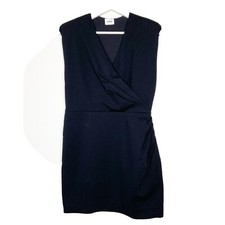 LINI Black Sleeveless Shoulder Pad Ribbed Side Ruched Dress S