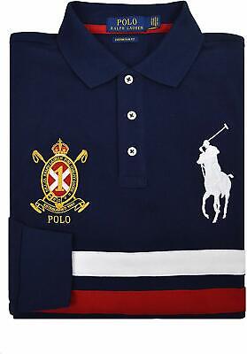 Polo Ralph Lauren Mens Custom Slim Fit Long Sleeve Striped Crest NAVY Big  Pony | eBay