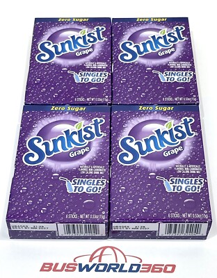 SUNKIST GRAPE BOXES - 6 Singles To Go Drink Packets Per Box - FOUR Boxes - NEW