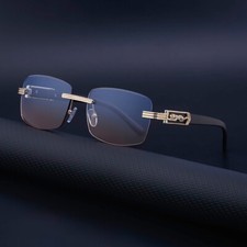 Retro Wood Grain Hip Hop Square Sunglasses Mens Women Gold Rimless Shade Glasses
