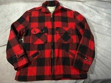 Vintage 60s Sears Roebuck Sportswear Buffalo Plaid Red Wool Jacket Zip MEDIUM
