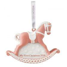 Wedgwood Baby's First Christmas 2016 Rocking Horse Ornament Pink New