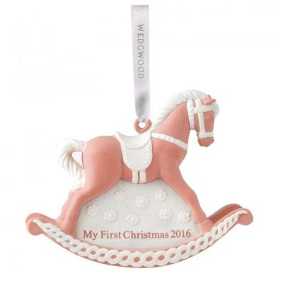 Wedgwood Baby's First Christmas 2016 Rocking Horse Ornament Pink New