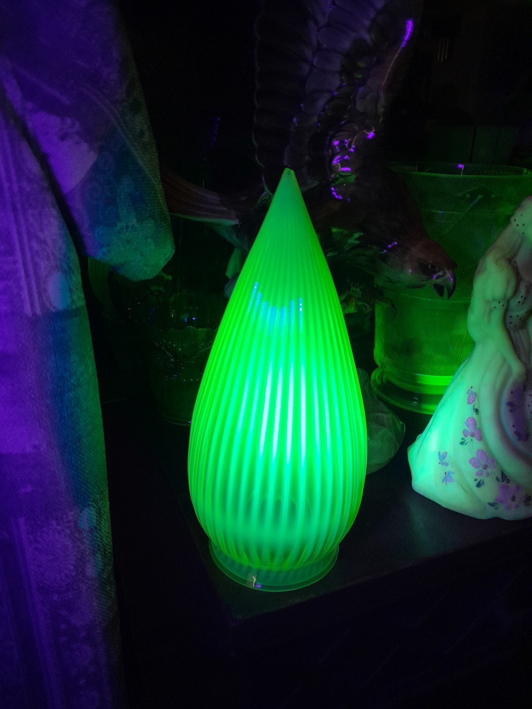 Atq Victorian Vaseline Opalescent Ribbed Pendant Lamp Shade 3.25" Fitter