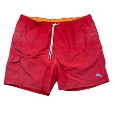 Tommy Bahama XL Red Lined Swim Trunks Shorts Marlin Logo Drawstring Pockets