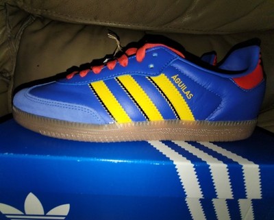  Adidas Samba Licensed Men Low Top Lace-Up Sneakers Blue/Yellow/Red KJ3531 10.5