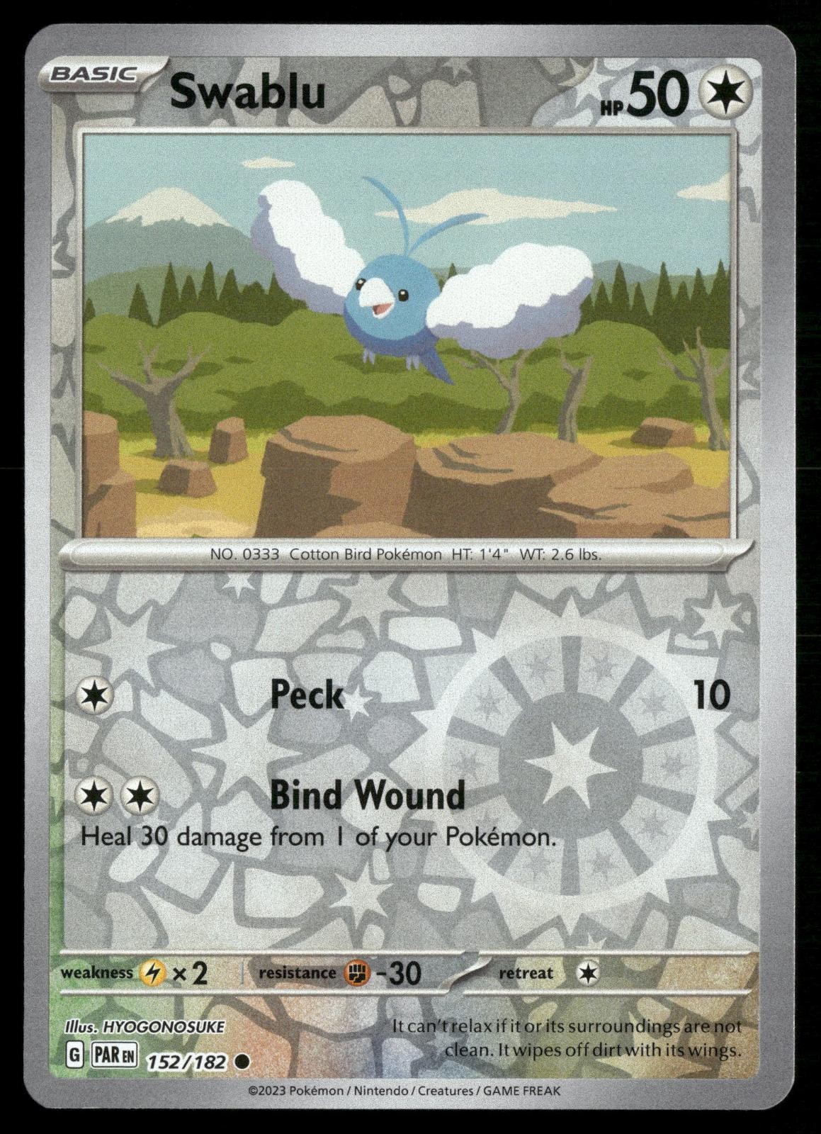 Swablu 152/182 Common Paradox Rift Pokemon Reverse Holo Lightly Played